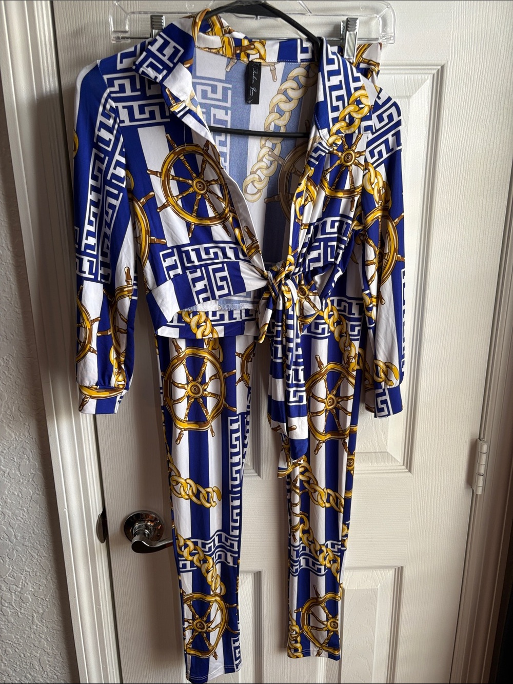 Navy & Gold Chain-Print Two-Piece Set